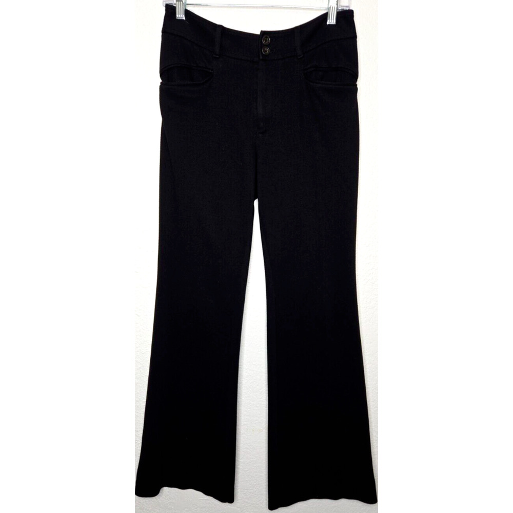 Anthropologie Womens The Essential Flare Trousers Pants 8 Black Stretch Mid Rise